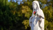 This statue of the Blessed Virgin Mary is on Apparition Hill, overlooking the village of Medjugorje, a town in Bosnia-Herzegovina.