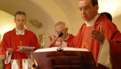 Archbishop Dennis Schnurr celebrates Mass at the tomb of St. Peter along with other bishops from the United States.