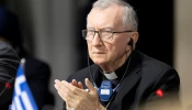 Vatican Secretary of State Cardinal Pietro Parolin attends a plenary session during the Summit on Peace in Ukraine on June 16, 2024.