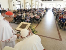 Pope Francis addresses elderly and sick people on his final day in Singapore on Friday, Sept. 13, 2024, marking the conclusion of his 12-day, four-country apostolic journey to Asia and Oceania — the longest trip of his pontificate to date.