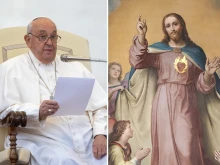 Pope Francis speaks at the general audience in St. Peter's Square on Oct. 23, 2024. An altar painting of the Sacred Heart of Jesus by Francesco de Rhoden inside the Basilica of the Sacred Heart of Jesus in Rome, Italy.