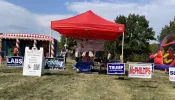 Local Republicans operate a booth at the New Britain Township Veterans Committee Fall Festival and Car Show in Bucks County, Pennsylvania, on Sept. 21, 2024.